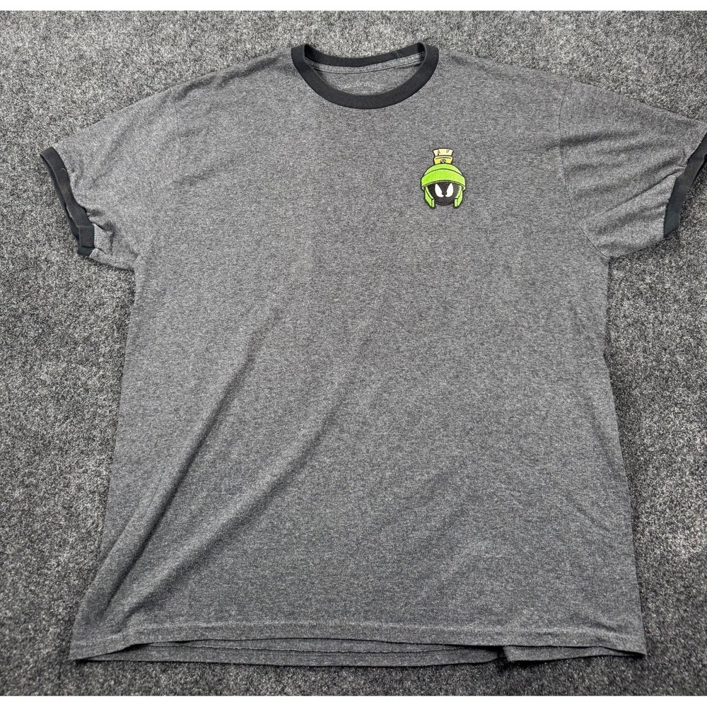 Marvin The Martian Embroidered Ringer T Shirt Gray Black Looney Tunes XL - Picture 2 of 6